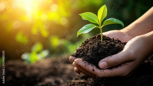 Hands cradling growth: A pair of hands gently holds a tender sapling, symbolizing new life, nurturing, and environmental stewardship.