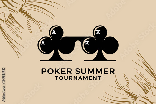 Stylish Poker Summer Tournament Logo Featuring Playing Card Symbols on a Subtle Beige Background