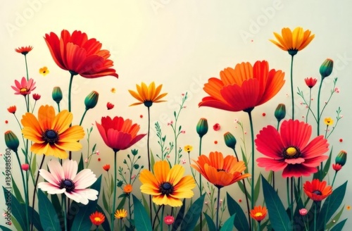 A composition of wildflowers in bold, contrasting colors