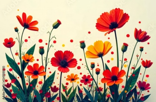 A composition of wildflowers in bold, contrasting colors