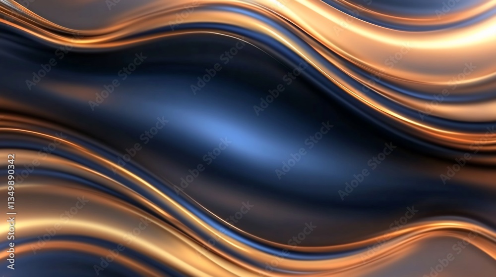 Abstract 3D wavy design, gold and dark blue hues