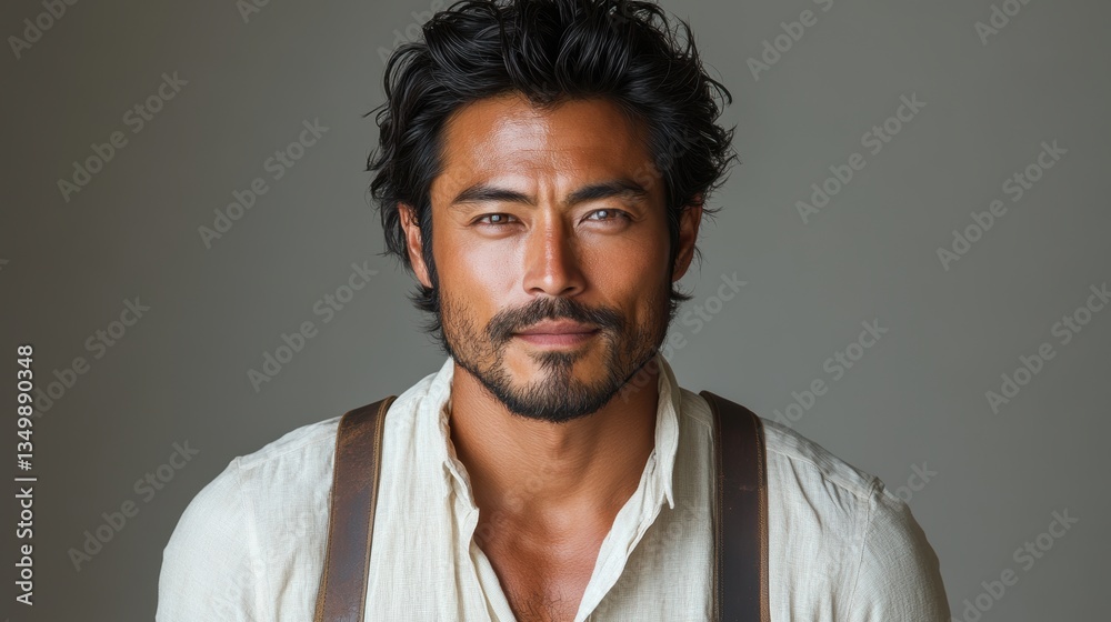 Portrait of a man with a confident expression, wearing a casual shirt, against a neutral background Portrait of a man with a confident expression, wearing a casual shirt, against a neutral background