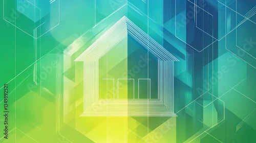 Fototapeta Naklejka Na Ścianę i Meble -  House Outline on Geometric Background, for Real Estate, Construction