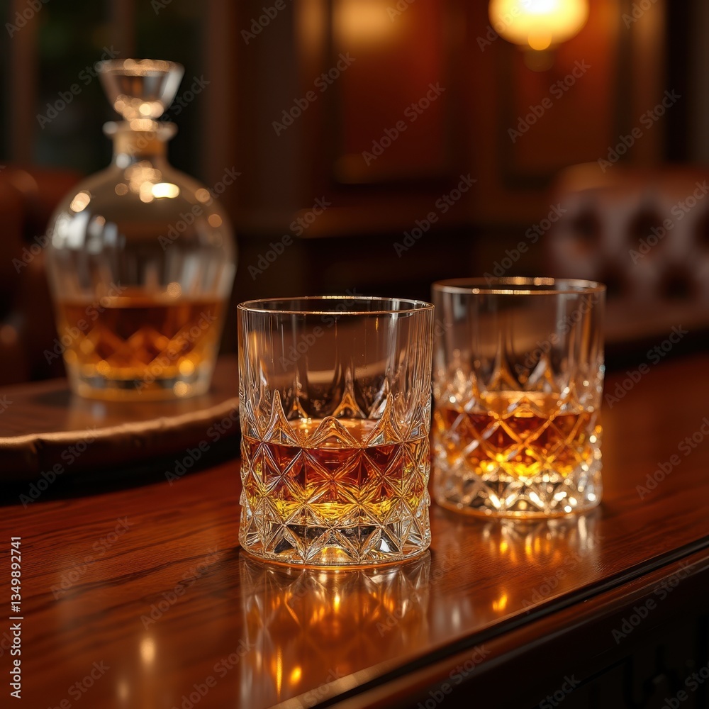 exquisite whiskey glasses showcasing elegant textures captivating ambient lighting luxurious vibe, display, beverage, drink, reflection, crystal, barware exquisite whiskey glasses showcasing elegant textures captivating ambient lighting luxurious vibe, display, beverage, drink, reflection, crystal, barware