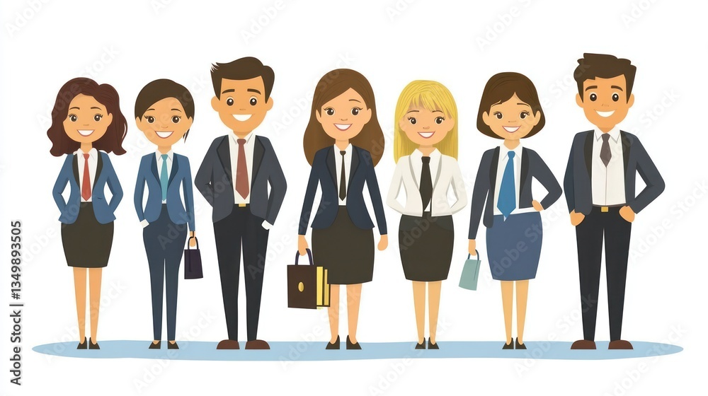 Business people, standing in a row, office setting, possible use in presentations or business templates Business people, standing in a row, office setting, possible use in presentations or business templates