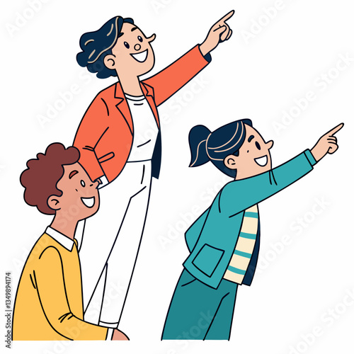 Happy characters pointing at you with inviting hand gesture. Smiling people choosing, recruiting, hiring, wanting with finger, indicating choice. Flat vector illustration isolated on white background