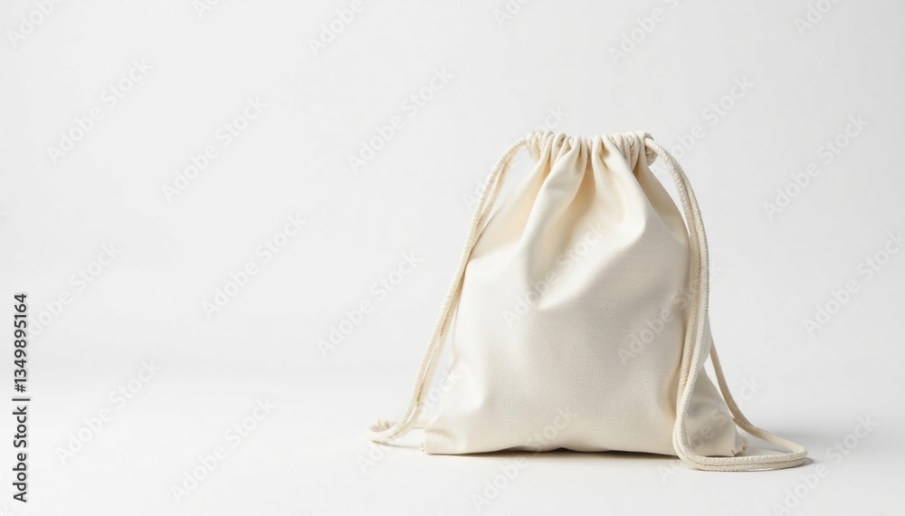 Small canvas drawstring bag, clean white backdrop, white background, canvas bag Small canvas drawstring bag, clean white backdrop, white background, canvas bag