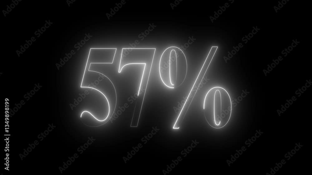 57% number text animation by white color neon on black background. 57% number text animation by white color neon on black background.