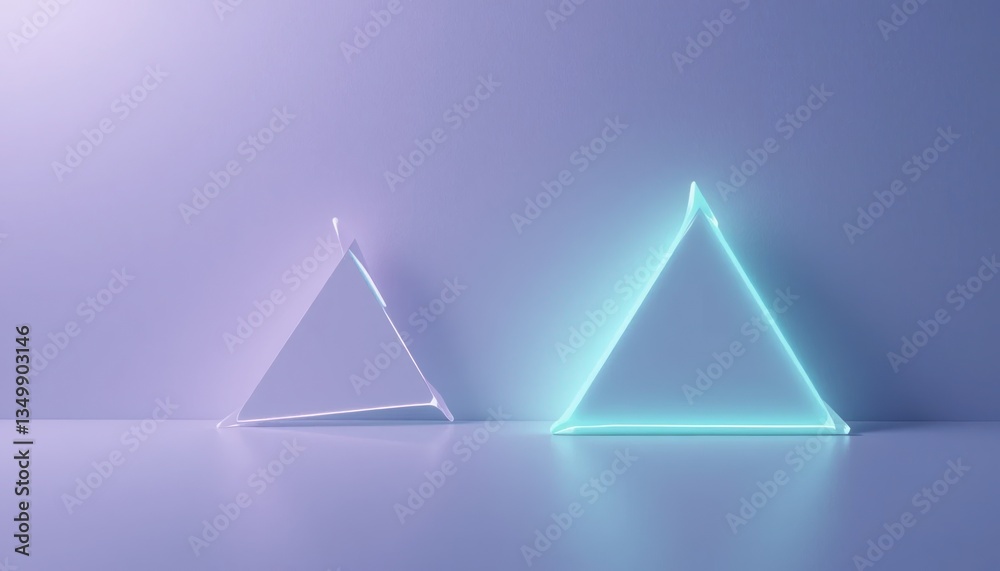Fototapeta premium Dynamic neon triangles display contemporary art studio digital art modern environment artistic perspective abstract concept