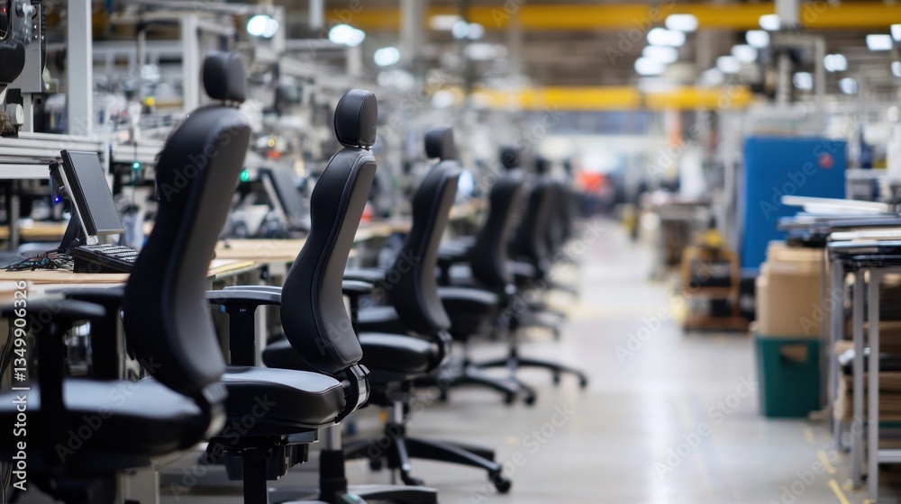Fototapeta premium Assembly Line of Ergonomic Office Chairs in a Modern Factory