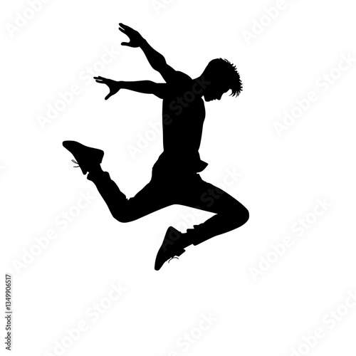 Energetic male silhouette, jumping joyfully on a transparent background, copy space