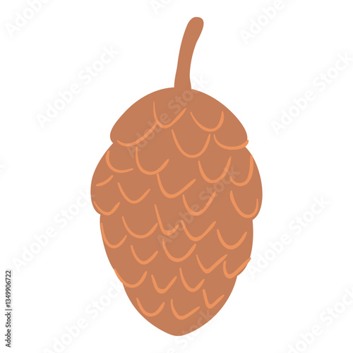 Cartoon conifer cone hand drawn illustration. Scandinavian style flat design, isolated vector. Forest, woodland, park scene, landscape element. Kids seasonal clip art, spring, summer print