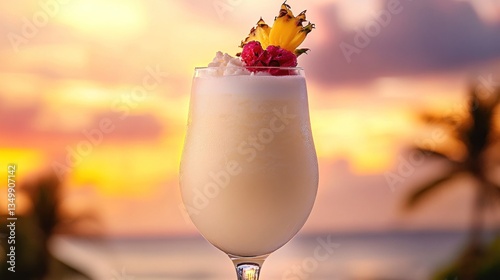 Sunset Pina Colada: Tropical Delight at Golden Hour