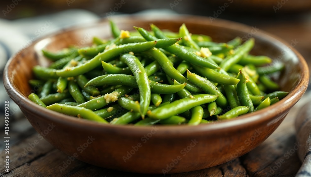 Delicious Green Beans Recipe in Wooden Bowl Delicious Green Beans Recipe in Wooden Bowl