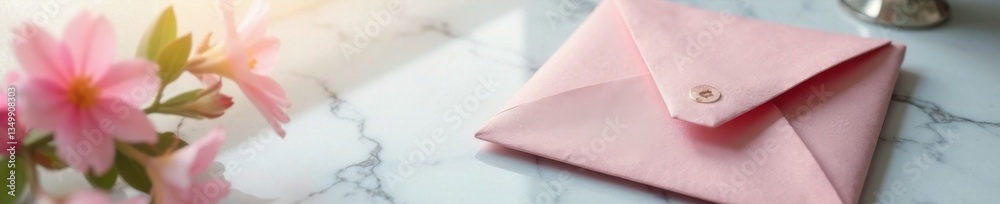 Fototapeta premium Elegant invitation set with folded envelope on a marble table, elegant, stationery, table