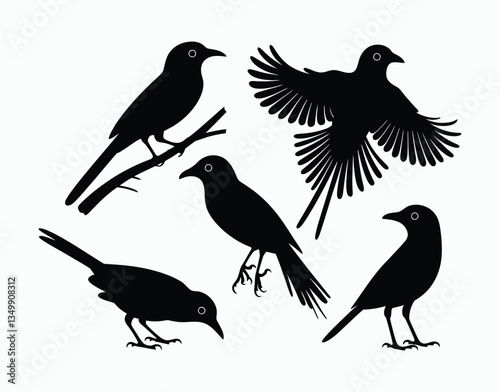 Simple Red Billed Quelea Silhouette EPS Vector Illustration