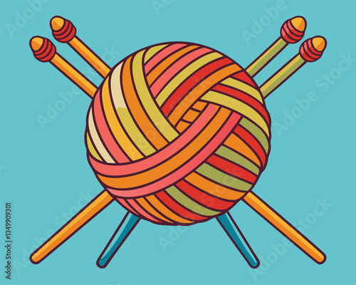 Colorful Yarn Ball with Knitting Needles. A Creative Hobby