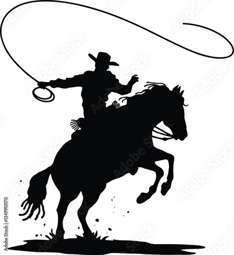 Cowboy with a lasso riding horse vector illustration