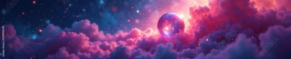 Obraz premium Ethereal orb drifting through shimmering cosmic mist, galaxy, space