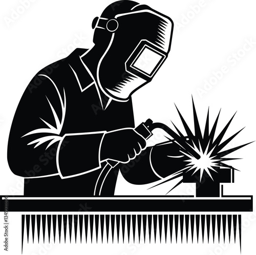 Welder Welding Tool Man Black White, generative ai, vector illustration.
