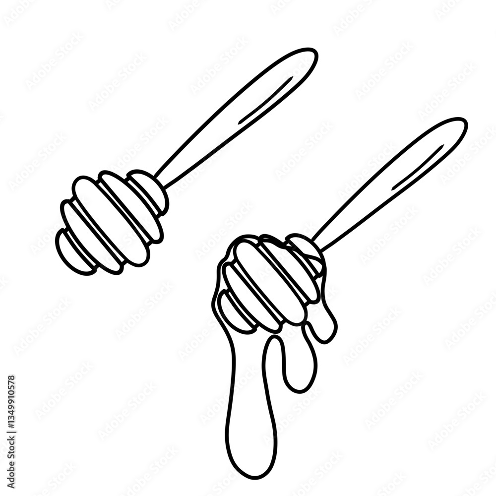 set of wooden honey dipper illustrations in outline design set of wooden honey dipper illustrations in outline design