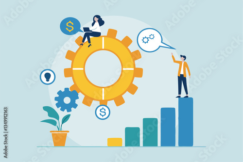 Balanced scorecard measuring performance from financial, customer, process, learning and growth, KPI key performance indicator, efficiency concept, businessman with balanced scorecard chart diagram.