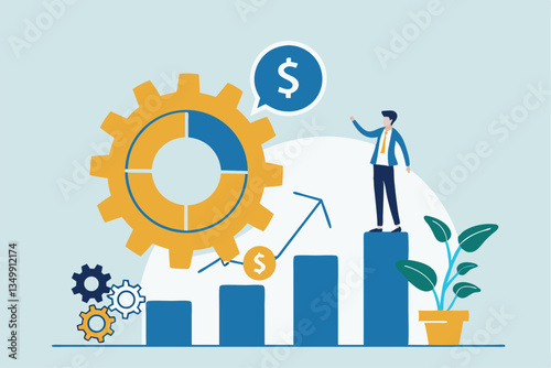 Balanced scorecard measuring performance from financial, customer, process, learning and growth, KPI key performance indicator, efficiency concept, businessman with balanced scorecard chart diagram.
