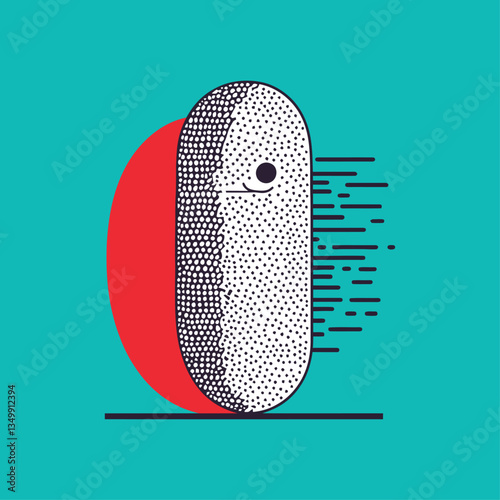 Playful Abstract Character with Motion Lines on Bright Background
