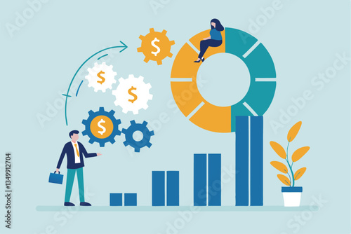 Balanced scorecard measuring performance from financial, customer, process, learning and growth, KPI key performance indicator, efficiency concept, businessman with balanced scorecard chart diagram.