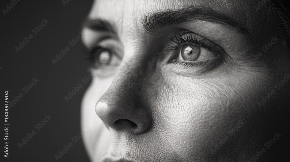 Fototapeta premium A close-up image of a woman's face with thoughtful expression.