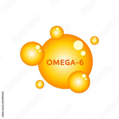 gold drops icons Omega-6, Polyunsaturated fatty Omega Six. Natural Fish, Organic Vitamin, Nutrient. Omega Fatty Acid, EPA, DHA