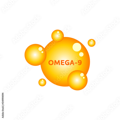 gold drops icons Omega-9, Polyunsaturated fatty Omega Nine. Natural Fish, Organic Vitamin, Nutrient. Omega Fatty Acid, EPA, DHA