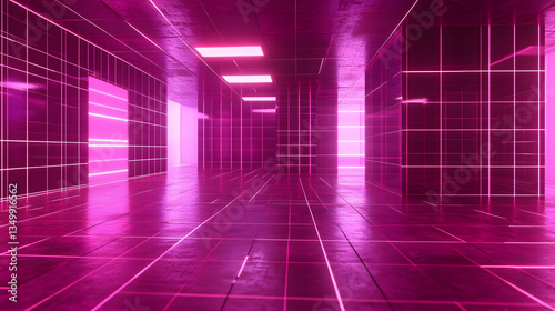 Neon Corridor: Futuristic perspective, vibrant pink and geometric precision create a mesmerizing journey through a surreal neon lit corridor, perfect for science fiction or technology-themed concepts.
