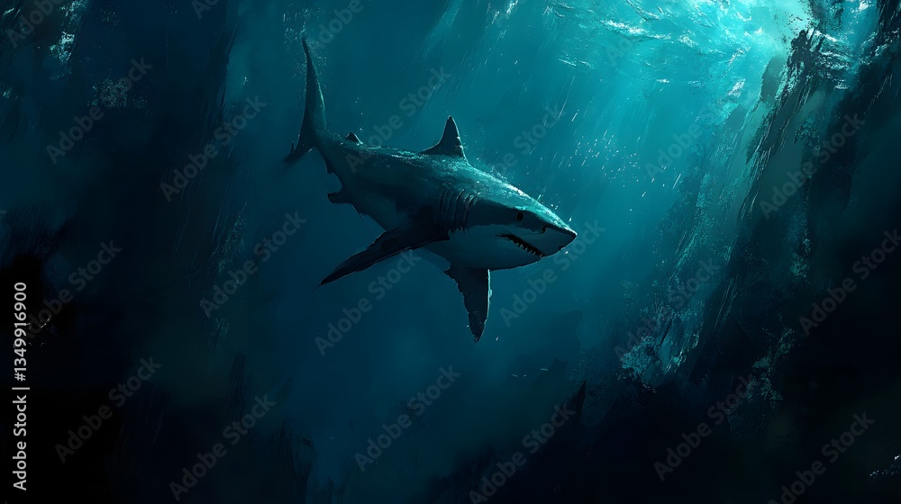 Fototapeta premium A shark swimming in the deep ocean