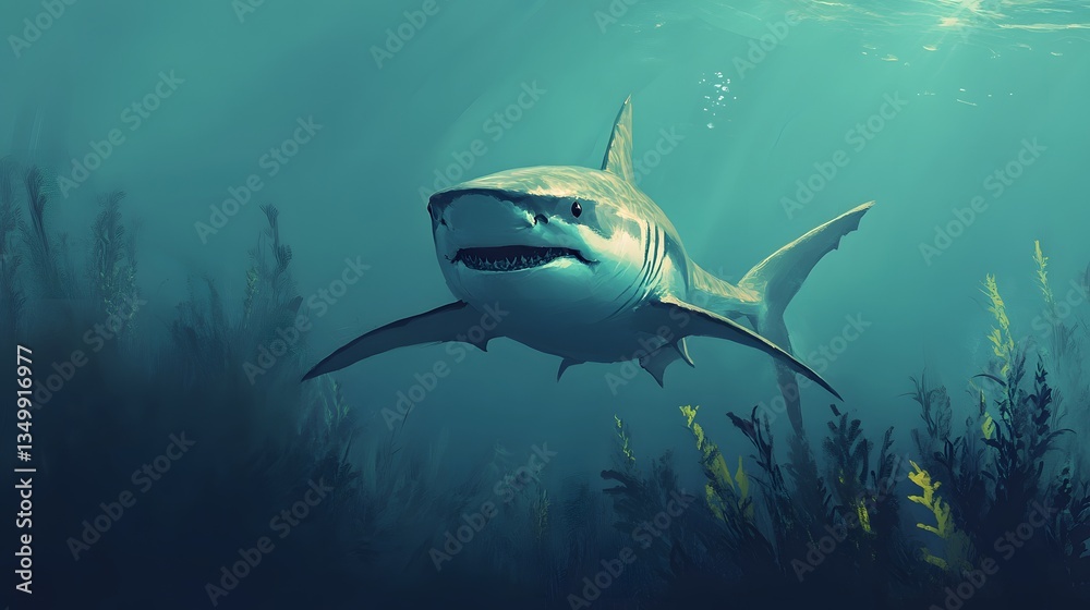 Obraz premium A shark swimming in the deep ocean