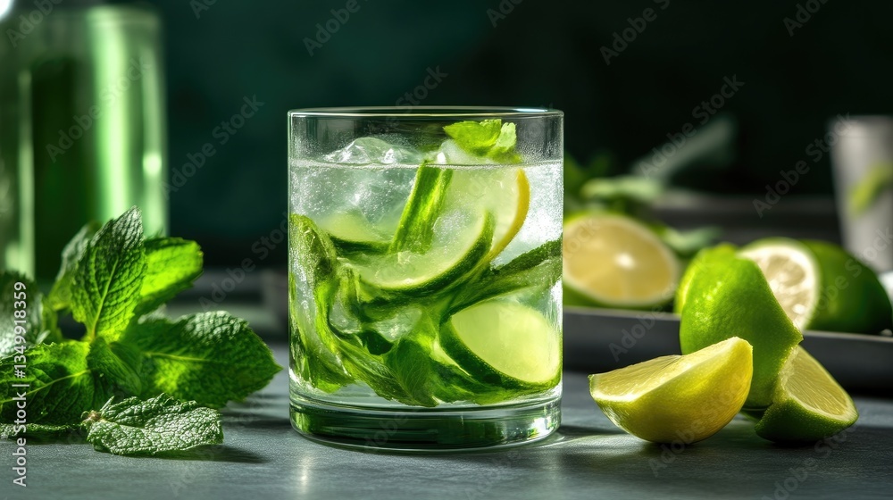 Fototapeta premium Refreshing Cucumber and Lime Beverage