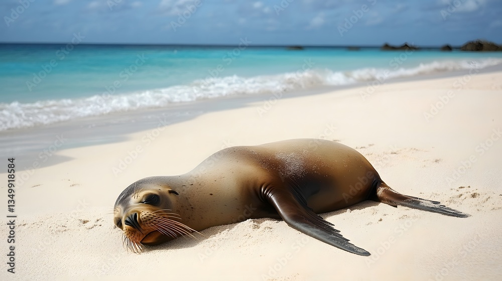 Fototapeta premium A sea lion lounging on a beach
