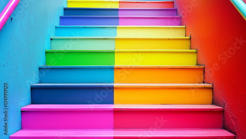 full image of rainbow colour  colourful staircase giving a joyful and cheerful vibe