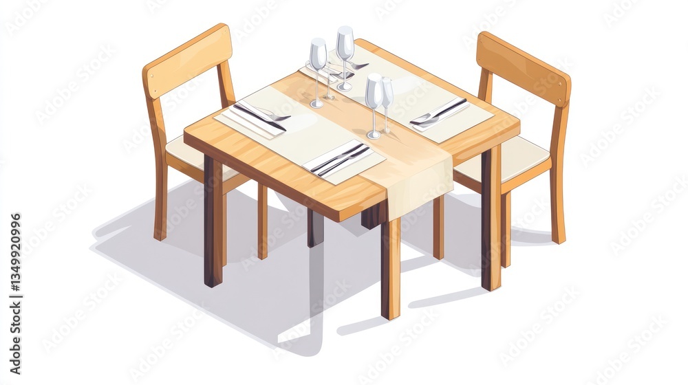 Restaurant table setting isometric view for food design concept