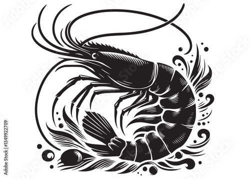 silhouette of a shrimp fish logo vector, shrimp logo icon silhouette, shrimp fish silhouette vector, prawn silhouette vector, creative vector of shrimp seafood logo icon on white background	
