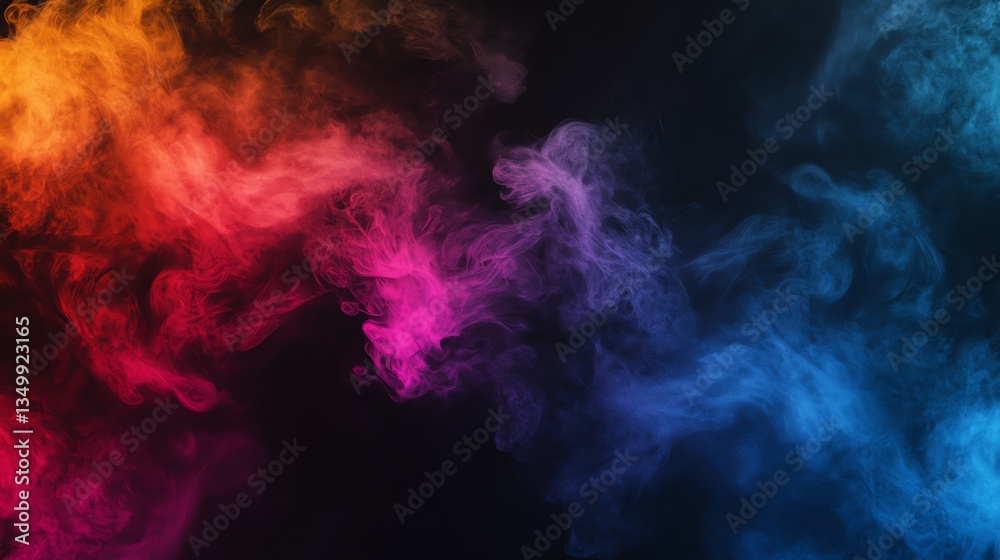 Colorful Smoke Swirling on Black Background Creating Dynamic Abstract Composition Colorful Smoke Swirling on Black Background Creating Dynamic Abstract Composition