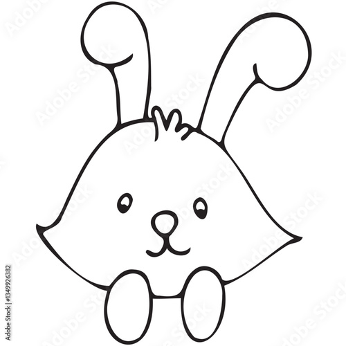 easter spring bunny with cute ears and paws, vector isolated design element, hand drawn doodle element, coloring book