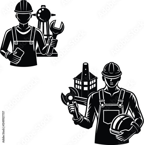 construction worker with helmet and tools isolated on white background new 2025,trendy,unique,trends,