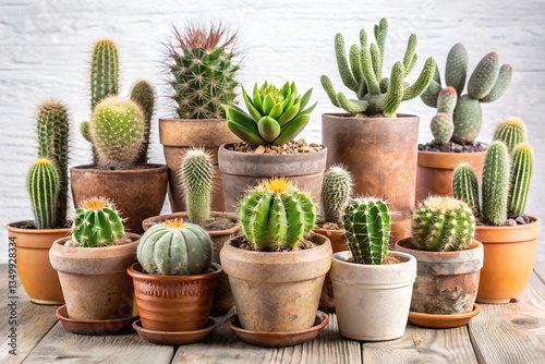Desert Dream: Stunning Cacti and Succulent Arrangement in Rustic Sandy Pots for Modern Decor