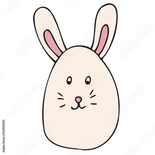 easter spring chicken egg with easter bunny decor, vector color isolated design element, hand drawn doodle element, for kids