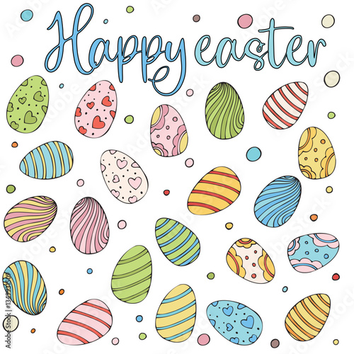 happy easter, spring easter traditional painted dyeing chicken eggs, vector color isolated design element, hand drawn doodle element, for kids