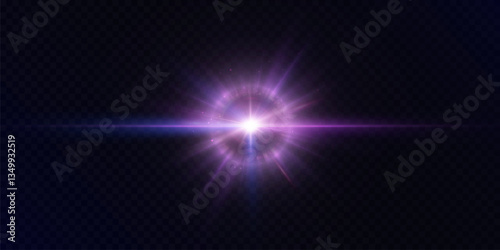 Bright light glare reflection lens light. Light reflection of headlights, spotlights, bulbs. Vector