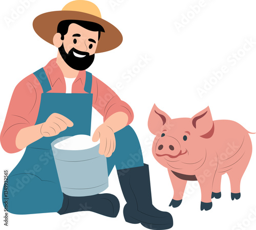 Farmer Feeding Piglet Farm