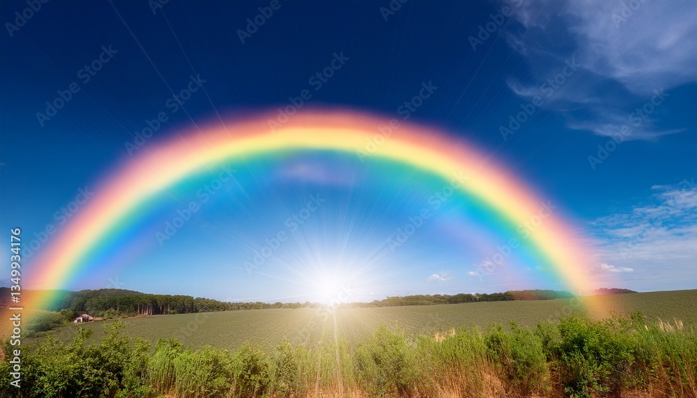 Obraz premium 파란 하늘 위에서 두 개의 무지개가 교차하며 영원한 사랑을 상징