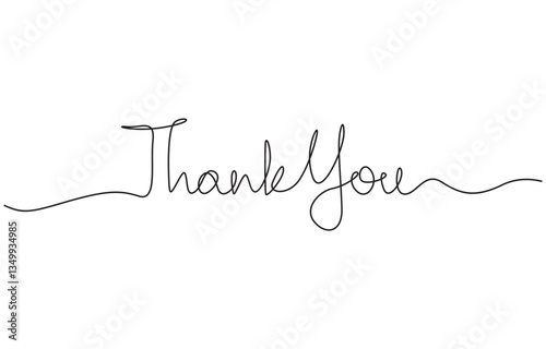 Thank You handwritten inscription. One line drawing phrase hand writing, Smooth Monoline Thank you calligraphic style in ballpoint pen style isolated on white background.